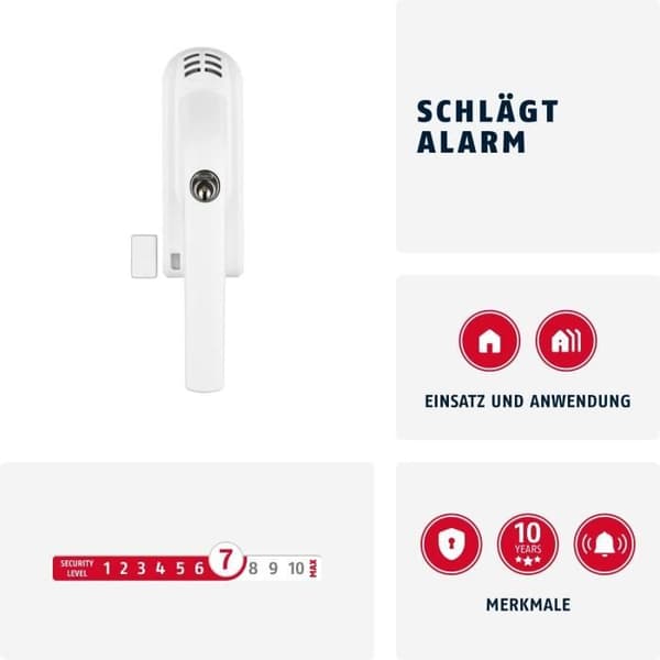 ABUS Fönsterhandtag med lås FG300A AL0145 - Med tryckcylinder och alarmfunktion - Vit