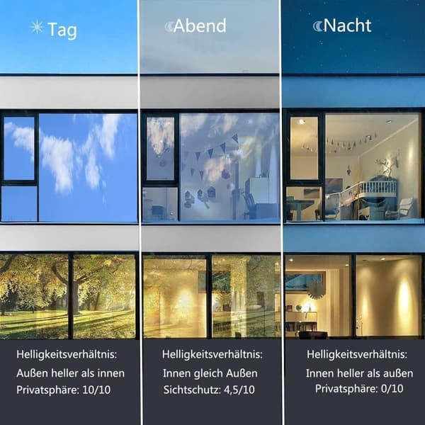 Solskydd och UV-skydd självhäftande fönsterfilm, spegelreflekterande design för integritetsskydd