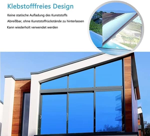 Solskydd och UV-skydd självhäftande fönsterfilm, spegelreflekterande design för integritetsskydd