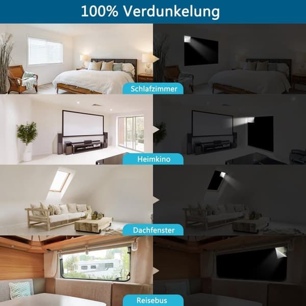 100 % mörkläggningsgardin i silverbelagd Oxford-tyg, värmeskydd, UV-skydd, bärbar och enkel montering utan borrning