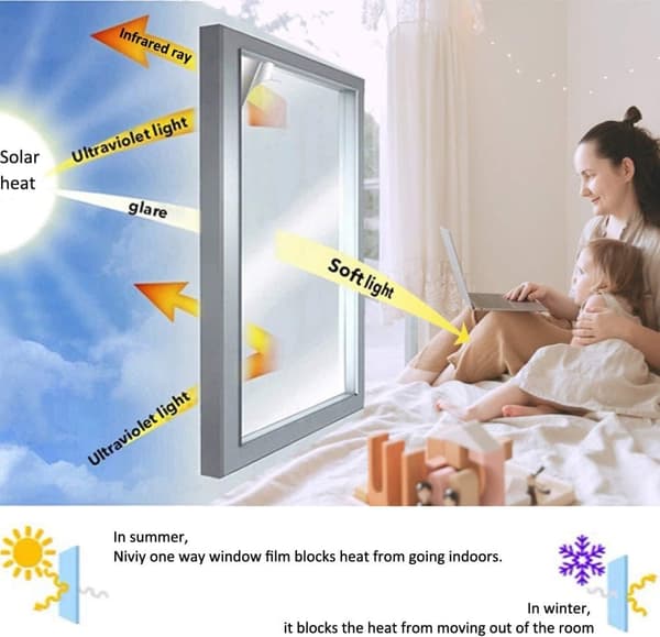 0,45×10m Självhäftande fönsterfilm för solskydd och UV-skydd, skyddar integritet och blockerar värme och UV-strålning