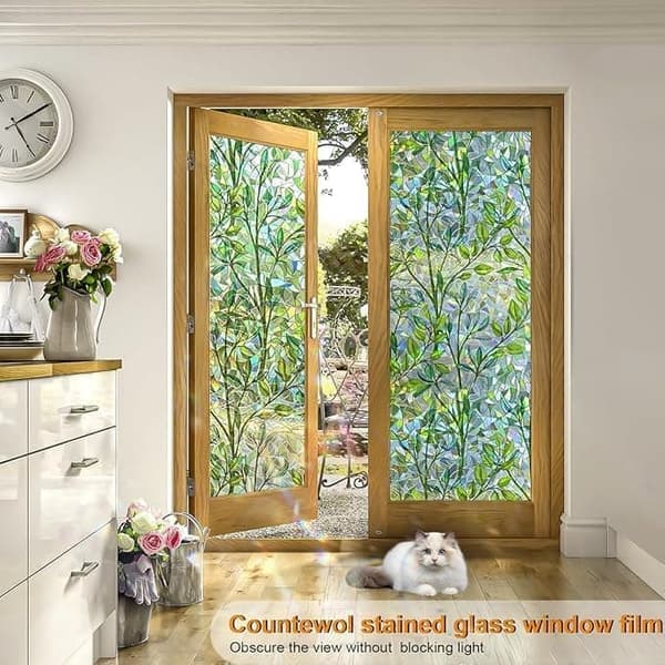 OBOSOE Självhäftande fönsterfilm för solskydd och UV-skydd，Färgad Glasfilm，ogenomskinlig design för integritetsskydd
