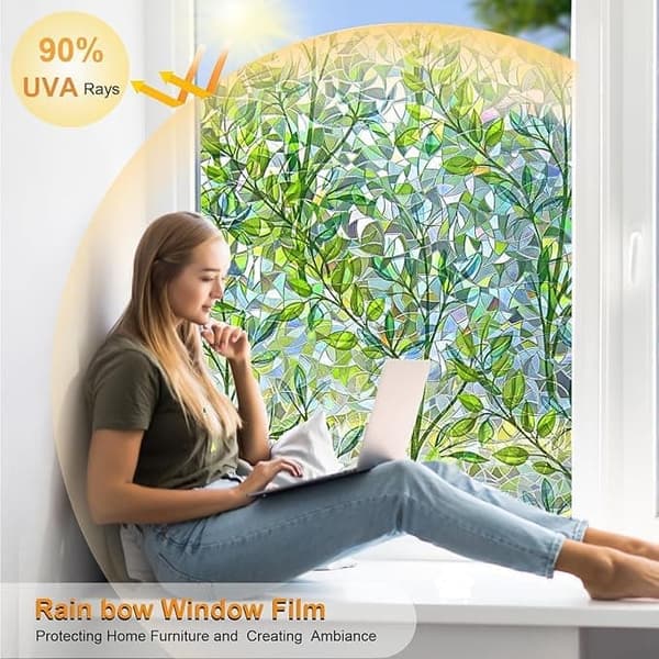 OBOSOE Självhäftande fönsterfilm för solskydd och UV-skydd,Färgad Glasfilm,ogenomskinlig design för integritetsskydd