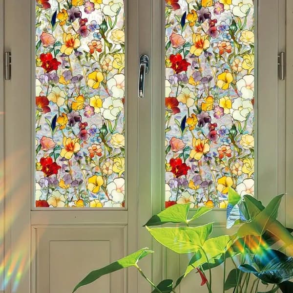 OBOSOE Fönsterfilm med blommor – frostad statisk integritetsskyddsfilm med solskydd, självhäftande glasfilm 43x100 cm