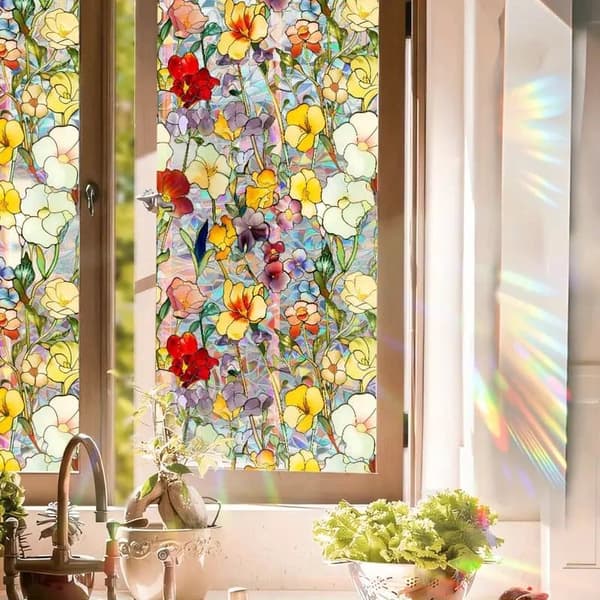 OBOSOE Fönsterfilm med blommor – frostad statisk integritetsskyddsfilm med solskydd, självhäftande glasfilm 43x100 cm