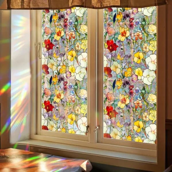 OBOSOE Fönsterfilm med blommor – frostad statisk integritetsskyddsfilm med solskydd, självhäftande glasfilm 43x100 cm Färgglada blommor