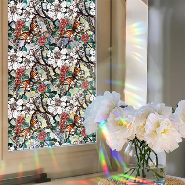 OBOSOE Fönsterfilm med blommor – frostad statisk integritetsskyddsfilm med solskydd, självhäftande glasfilm 43x100 cm