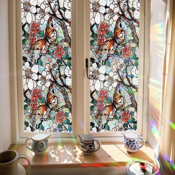 OBOSOE Fönsterfilm med blommor – frostad statisk integritetsskyddsfilm med solskydd, självhäftande glasfilm 43x100 cm