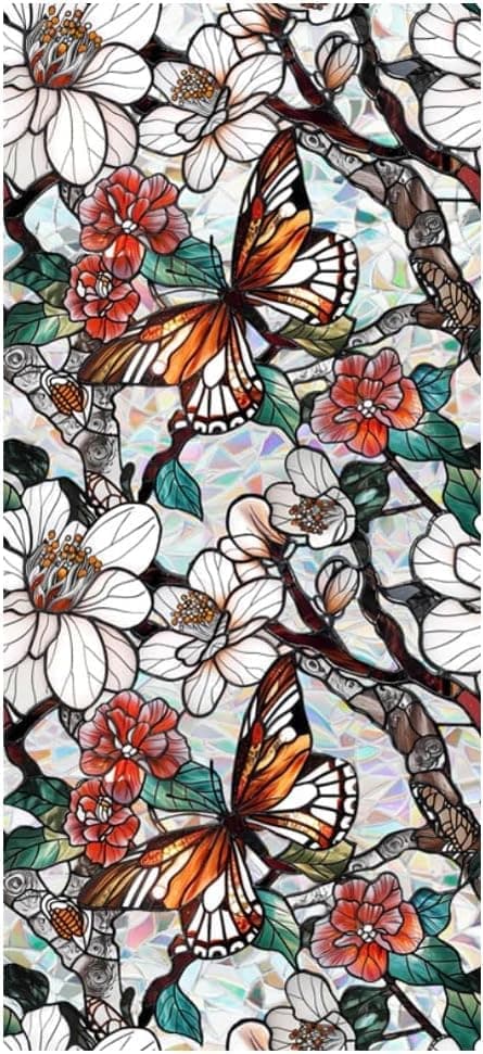 OBOSOE Fönsterfilm med blommor – frostad statisk integritetsskyddsfilm med solskydd, självhäftande glasfilm 43x100 cm