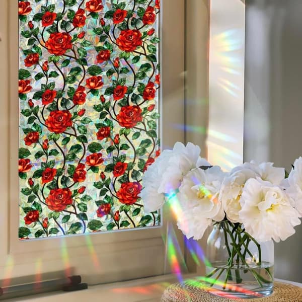 OBOSOE Fönsterfilm med blommor – frostad statisk integritetsskyddsfilm med solskydd, självhäftande glasfilm 43x100 cm