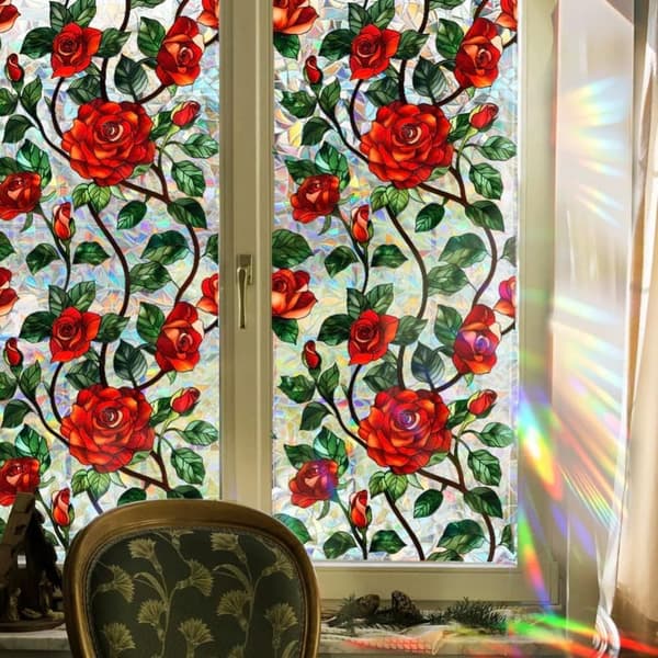 OBOSOE Fönsterfilm med blommor – frostad statisk integritetsskyddsfilm med solskydd, självhäftande glasfilm 43x100 cm
