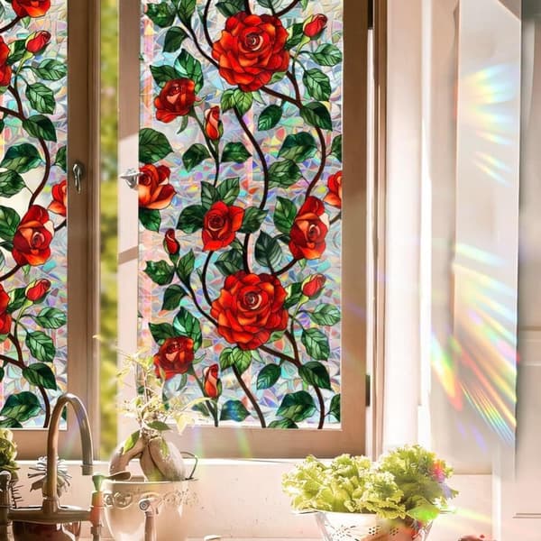 OBOSOE Fönsterfilm med blommor – frostad statisk integritetsskyddsfilm med solskydd, självhäftande glasfilm 43x100 cm
