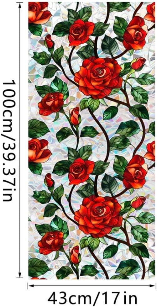 OBOSOE Fönsterfilm med blommor – frostad statisk integritetsskyddsfilm med solskydd, självhäftande glasfilm 43x100 cm