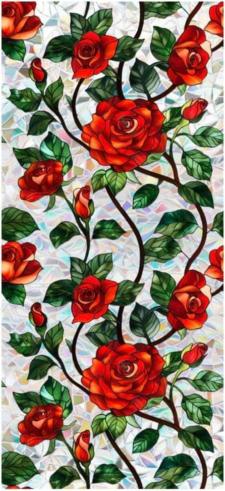 OBOSOE Fönsterfilm med blommor – frostad statisk integritetsskyddsfilm med solskydd, självhäftande glasfilm 43x100 cm