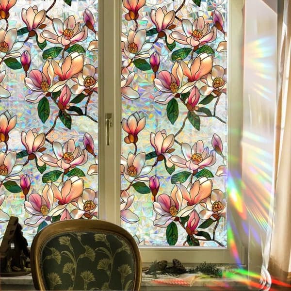 OBOSOE Fönsterfilm med blommor – frostad statisk integritetsskyddsfilm med solskydd, självhäftande glasfilm 43x100 cm