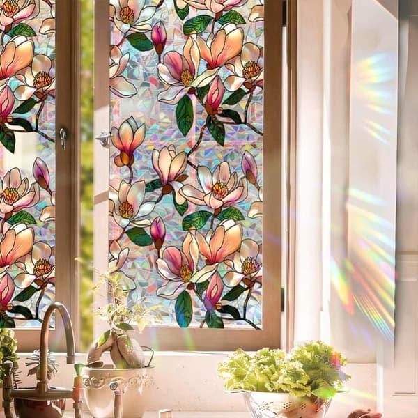 OBOSOE Fönsterfilm med blommor – frostad statisk integritetsskyddsfilm med solskydd, självhäftande glasfilm 43x100 cm