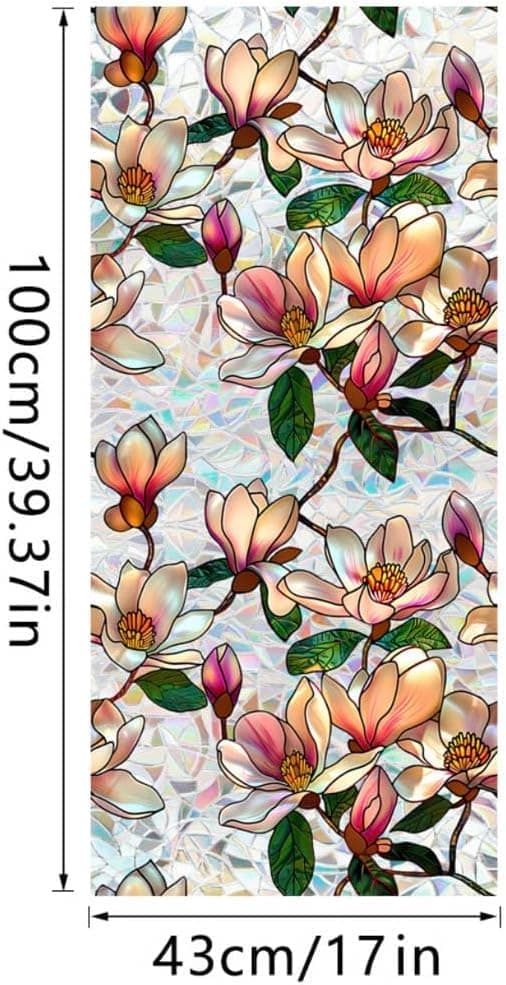 OBOSOE Fönsterfilm med blommor – frostad statisk integritetsskyddsfilm med solskydd, självhäftande glasfilm 43x100 cm
