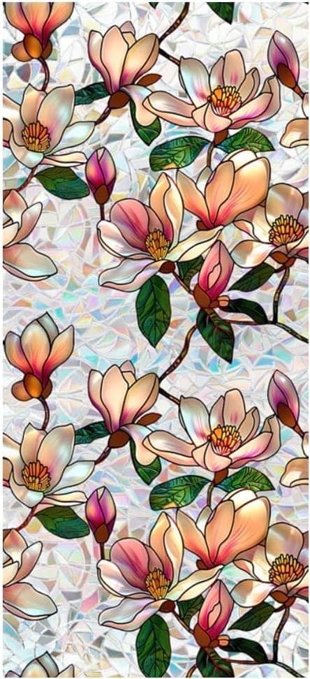 OBOSOE Fönsterfilm med blommor – frostad statisk integritetsskyddsfilm med solskydd, självhäftande glasfilm 43x100 cm