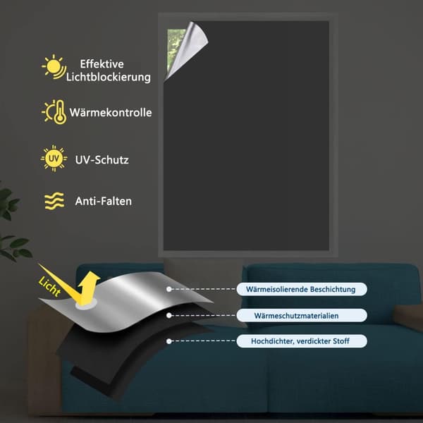 Lollanda Blackout rullegardin – solbeskyttelse og varmeisolering uden huller, 100% mørklægning og UV-beskyttende gardin