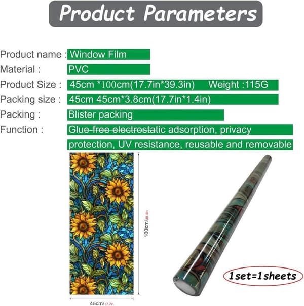 OBOSOE Solros Fönsterfilm 2-pack – Statisk Insynsskydd & UV-skydd för Badrum 45×100 cm