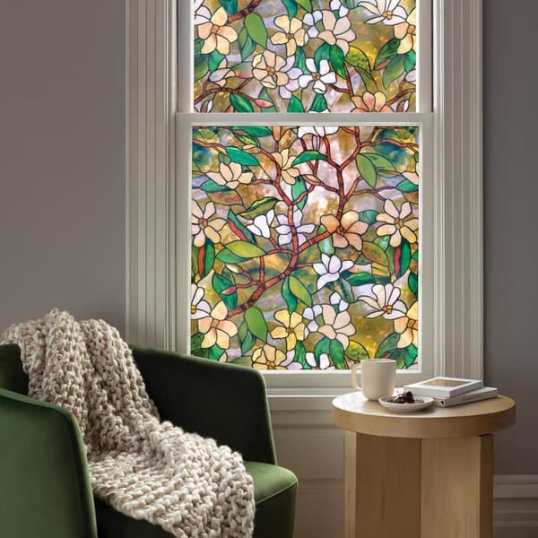 OBOSOE Magnolia Ikkunakalvo – Staattinen yksityisyys 60×400 cm ovelle ja kylpyhuoneelle, UV- ja aurinkosuoja 60 × 400cm