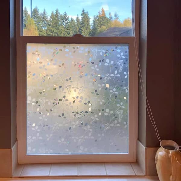 Lollanda Fönsterfilm – 3D-växtmotiv med färgat glas-effekt, dekorativ och insynsskyddande fönsterdekal
