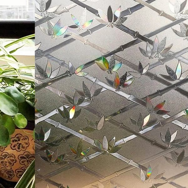 Lollanda Fönsterfilm – 3D-växtmotiv med färgat glas-effekt, dekorativ och insynsskyddande fönsterdekal