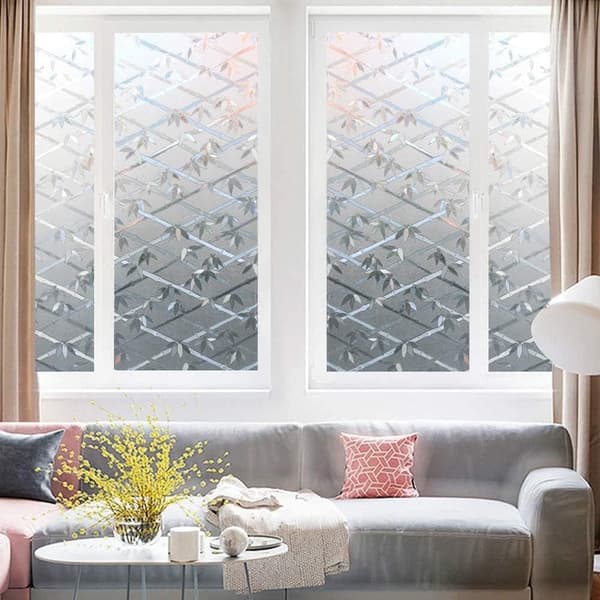 Lollanda Fönsterfilm – 3D-växtmotiv med färgat glas-effekt, dekorativ och insynsskyddande fönsterdekal