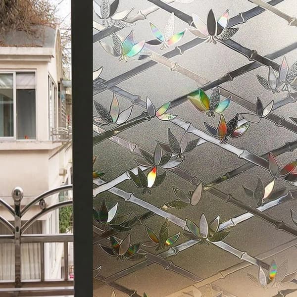 Lollanda Fönsterfilm – 3D-växtmotiv med färgat glas-effekt, dekorativ och insynsskyddande fönsterdekal