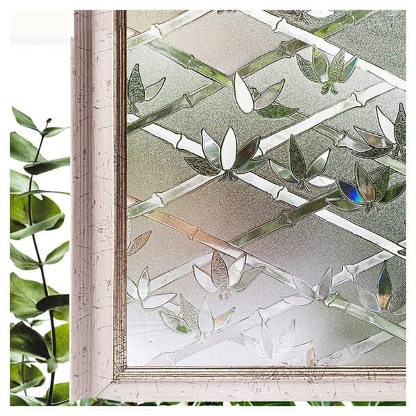 Lollanda Fönsterfilm – 3D-växtmotiv med färgat glas-effekt, dekorativ och insynsskyddande fönsterdekal