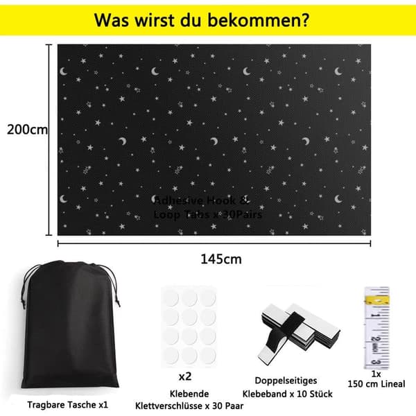 Lollanda Kannettava 100 % pimennysverho UV-suojalla ja koristepainatuksella, helppo asennus ikkunoihin makuuhuoneessa, kotona ja matkoilla