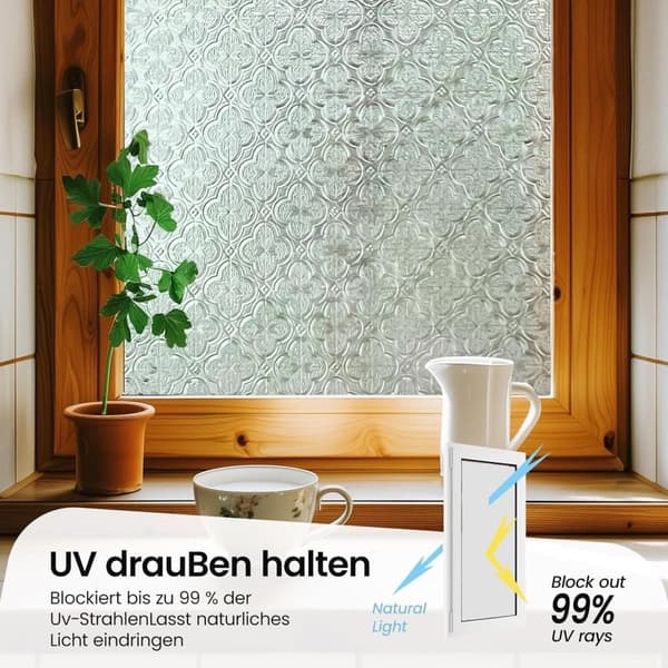 Lollanda Självhäftande 3D fönsterfilm, sekretess, UV-skydd, värmeskydd, dekorativ, återanvändbar, för badrum, hem och glas