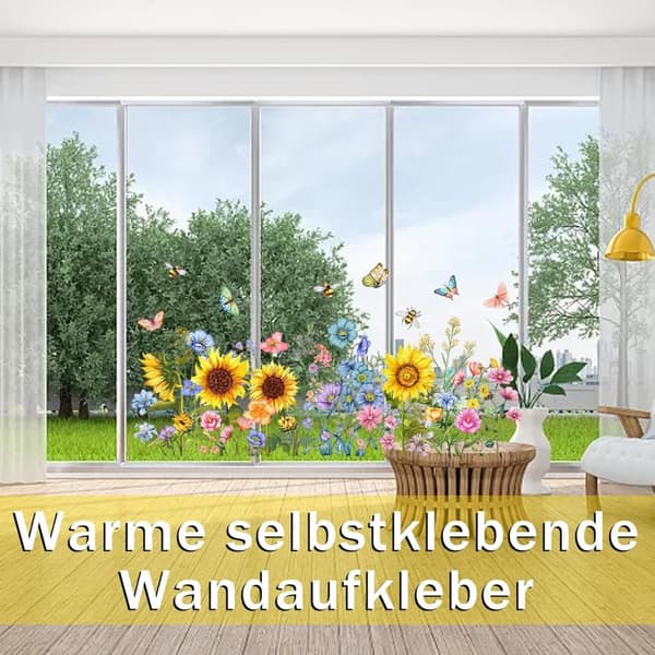 Lollanda Floral Sunflower Window Decal – genanvendelig og nem at installere, dekorativ til glasvinduer