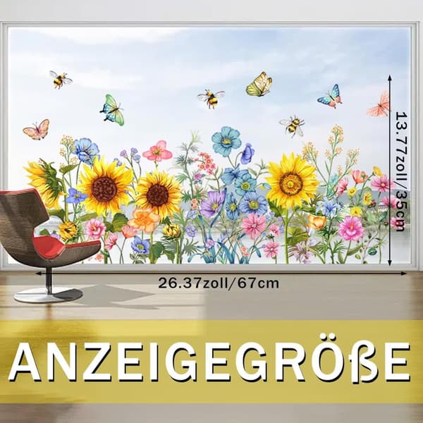 Lollanda Floral Sunflower Window Decal – genanvendelig og nem at installere, dekorativ til glasvinduer