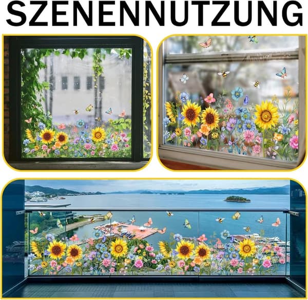 Lollanda Floral Sunflower Window Decal – genanvendelig og nem at installere, dekorativ til glasvinduer