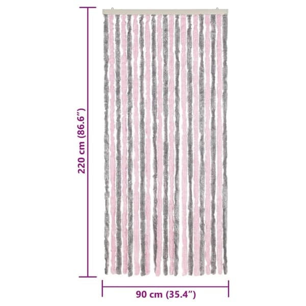 vidaXL flueforhæng 90x220 cm chenille sølvgrå og lyserød