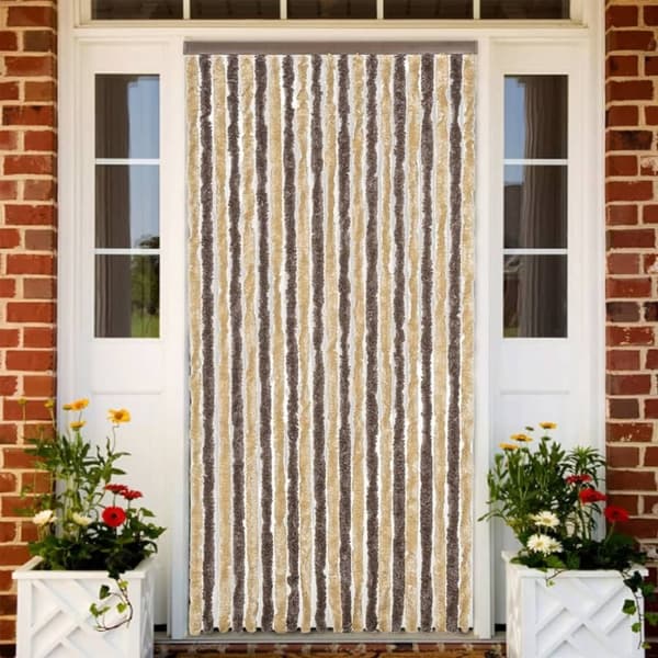 vidaXL flueforhæng 90x220 cm chenille mørkebrun og beige