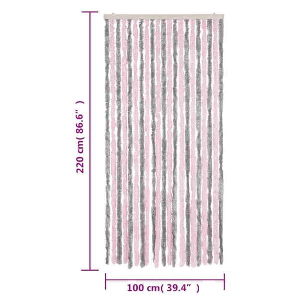 Hyönteisverho hopeanharmaa ja pinkki 100x220 cm chenille
