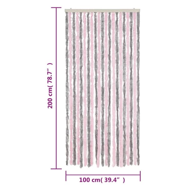 flueforhæng 100x200 cm chenille sølvgrå og lyserød