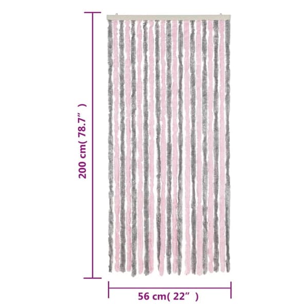 flueforhæng 56x200 cm chenille sølvgrå og lyserød