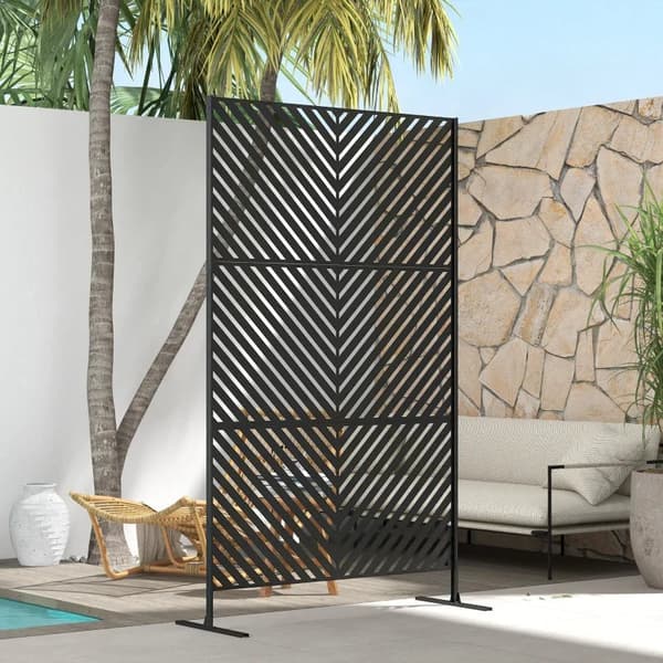 Rootz Privacy Screen - Haveskillevæg - Outdoor Privacy Screen - Geometriske former - Metal - Sort - 122 x 45 x 198 cm