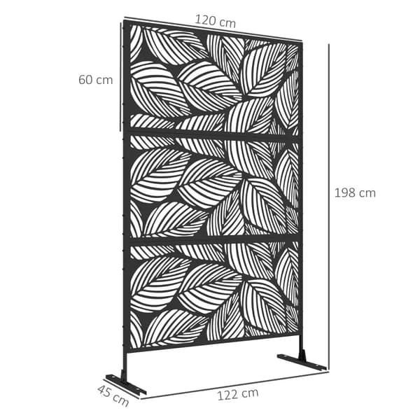 Rootz Privacy Screen - Outdoor Privacy Screen - Haveskillevæg - Blomstermønster - Metal - Sort - 122 x 45 x 198 cm