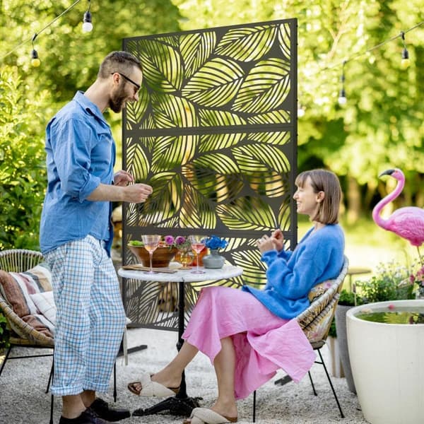 Rootz Privacy Screen - Outdoor Privacy Screen - Haveskillevæg - Blomstermønster - Metal - Sort - 122 x 45 x 198 cm