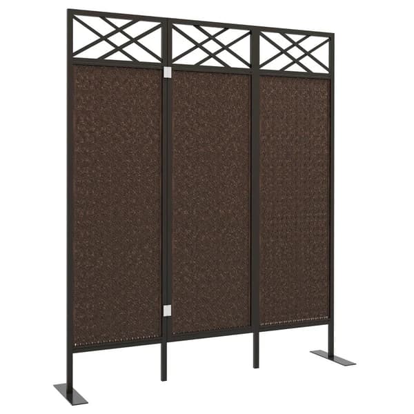 Rootz 3-delt rumdelerskærm - Vintage Design - Privacy Screen - Outdoor Privacy Screen - Haveskillevæg - Metal - Brun + Sort - 148cm x 33cm x 181cm