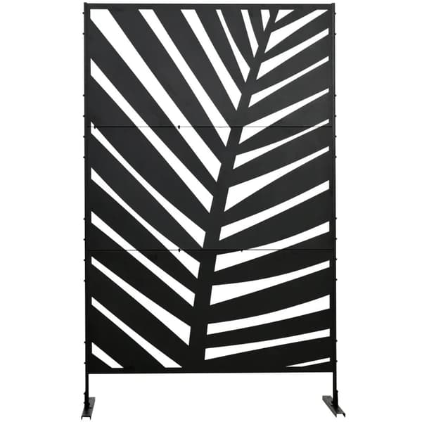 Rootz Outdoor Privacy Screen - Maalattu teräsrunko - Palmulehti - Silhouette Design - Musta - 122L x 45W x 198K cm