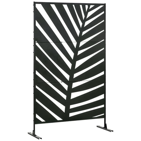 Rootz Outdoor Privacy Screen - Maalattu teräsrunko - Palmulehti - Silhouette Design - Musta - 122L x 45W x 198K cm