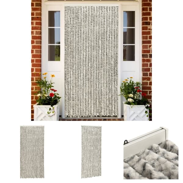 The Living Store insektgardin 90x220 cm chenille lysegrå og mørkegrå -  Netskærme til vinduer