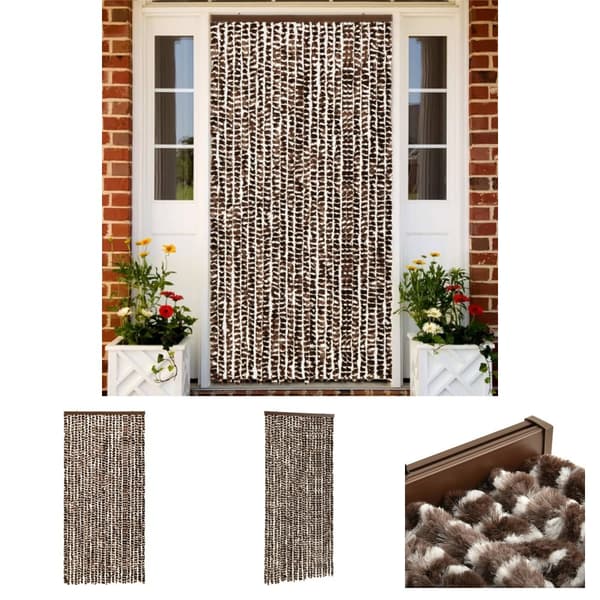 The Living Store insektgardin 100x220 cm chenille brun og hvid -  Netskærme til vinduer