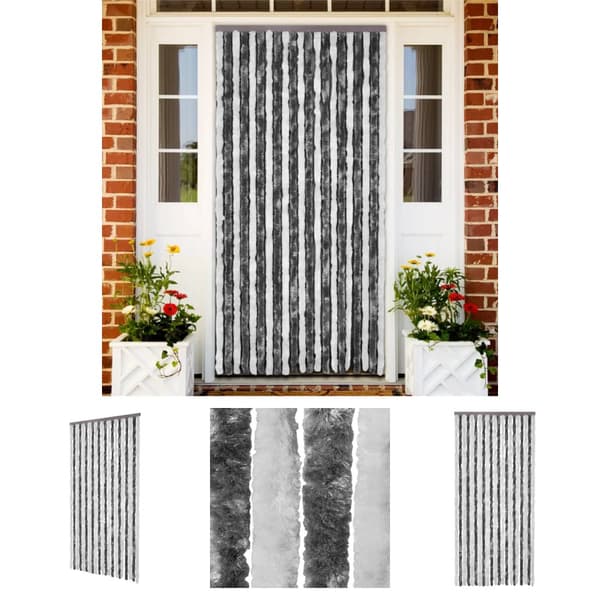 The Living Store insektgardin grå og hvid 100x220 cm chenille -  Netskærme til vinduer