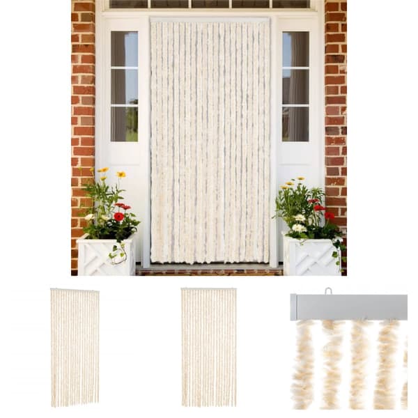 The Living Store flueforhæng 100x220 cm chenille beige og hvid -  Netskærme til vinduer